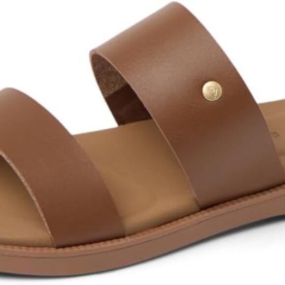 Women's Vegan Leather Slide Sandal 8 Brown Casual Slip On Comfort - Picture 1 of 7